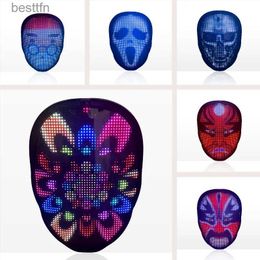 Accessoires de costumes Hot Bluetooth RGB Light Up Masque LED DIY Image Animation Texte Halloween Carnaval de Noël Venez Glow Masques de fête DecorL231011