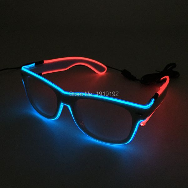 Accessoires de costumes Ventes chaudes Clignotant Double couleurs Lunettes rougeoyantes alimentées par DC-3V EL Fil Lumière froide Lunettes LED Crazy Discos Party Deco