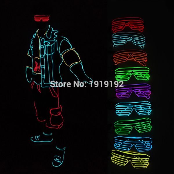 Accessoires de costumes Cadre de promotion des ventes chaudes Neon El Wire LED Light Up Shutter Glasses couleur unique avec DC-3V Steady on Controller