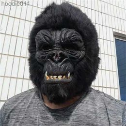 Accesorios de disfraces King Kong Gorilla Mask Hood Mono Látex Animales Máscaras Fiesta de Halloween Cosplay Disfraz Máscara de cabeza de terror para adultos 220812 L230918