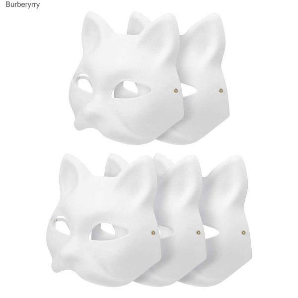 Accessoires de costumes Masquerade Papier Blanc Blanc Halloween Cosplay Chat DIY Forface Paintable Couple Demi Animal Mache Party Mardiup CraftL231010L231010