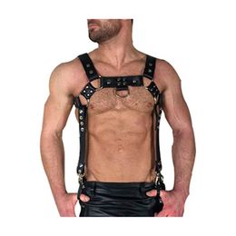 Kostuumaccessoires mannen faux lederen body borst kabelboom aangepaste sling buckle o-ringen horentriem riem