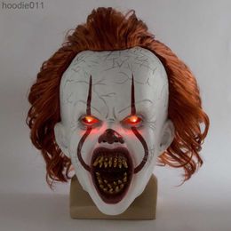 Kostuumaccessoires Nieuwe LED Horror Pennywise Joker Eng Masker Cosplay Stephen King Hoofdstuk Twee Clown Latex Maskers Helm Halloween Party Props X0803 L230918