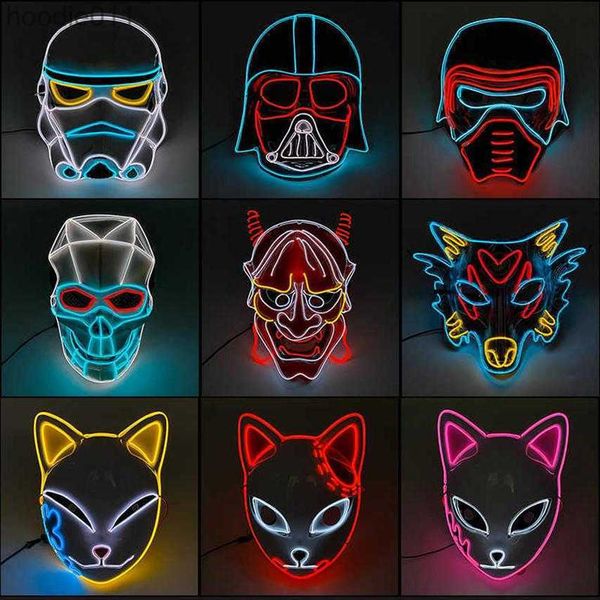 Accesorios de disfraces NUEVO tipo Máscara LED de Halloween Brillante Neón EL Wire Disfraz DJ Party Light Up Masque Cosplay Q0806242l L230918