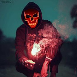 Kostuumaccessoires Feestmaskers 20 kleuren Halloween LED-masker DJ Light Up Glow In Dark Scary Masquerade Festival Skull Mascara 230817 L230918