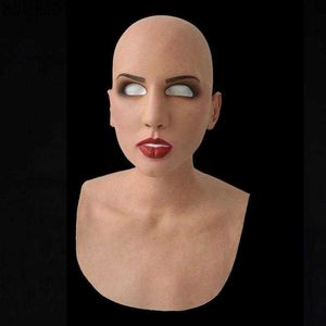 Accessoires de costumes Masques de fête Masque Cosplay Halloween Creepy Face Latex Props Masque de Carnaval Drôle Réaliste Femme Chauve L230918