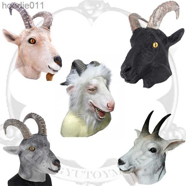 Accessoires de costumes Masques de fête Chèvre Antilope Tête d'animal Ferme Halloween Latex Costumes en caoutchouc complets 220826 L230918