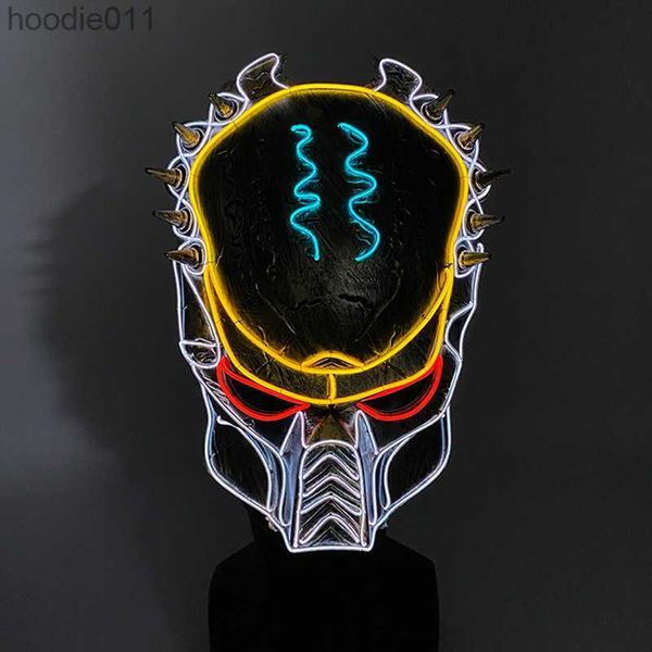 Accesorios de disfraces Máscaras de fiesta Halloween Cráneo Predator Luminoso Vestir Cosplay Mascaradas Intermitente LED Luz de neón Suministros 220920 L230918