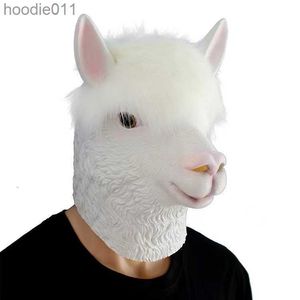 Accessoires de costumes Masques de fête Masque d'alpaga blanc Masques d'animaux de chèvre de mouton pour adulte Mascarade Halloween Masque Club Festival Cosplay Décoration de fête 230327 L23091