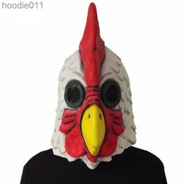 Accessoires de costumes Masques de fête Blanc Latex Coq Adultes Poulet Fou Coq Masque Halloween Effrayant Drôle Mascarade Cosplay Masque Masque De Fête 220901 L230918