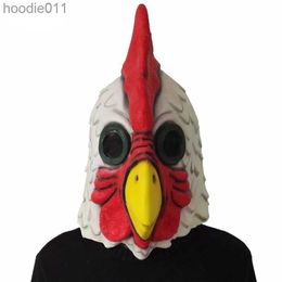 Accessoires de costumes Masques de fête Blanc Latex Coq Adultes Poulet Fou Coq Masque Halloween Effrayant Drôle Mascarade Cosplay Masque Masque De Fête 220915 L230918