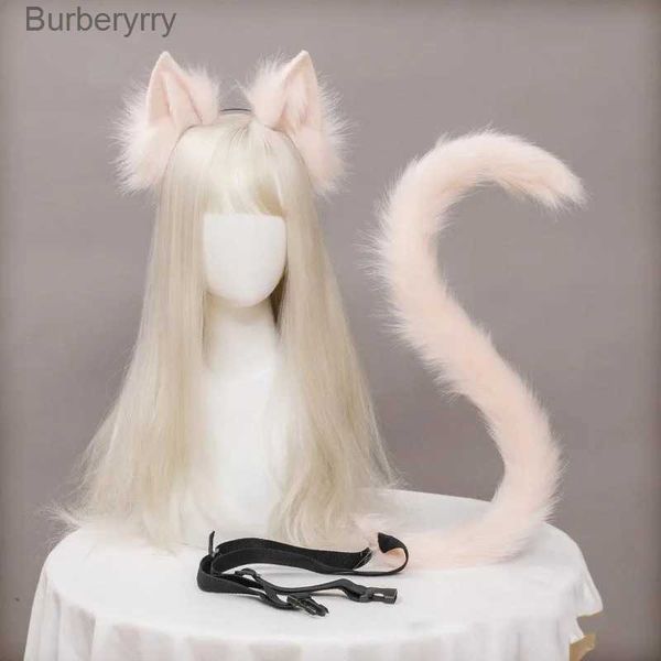 Accessoires de costumes Oreilles de chat en peluche bandeau Lolita réaliste queue de chat accessoires de Cosplay oreilles d'animaux Silation faites à la main couvre-chef d'halloween KaiiL231010