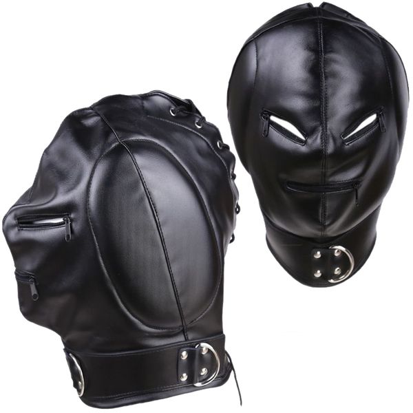 Accessoires de costumes Masques de tête d'épaississement en cuir PU drôle cordon sexy hommes couverture de visage carnaval jeux de fête cosplay adulte unisexe masque fermeture éclair ouverte