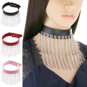 Kostuumaccessoires Punk Black lederen choker met ketenskraag voor meisje Goth ketting Steampunk Rock Accessoires Buckle Style