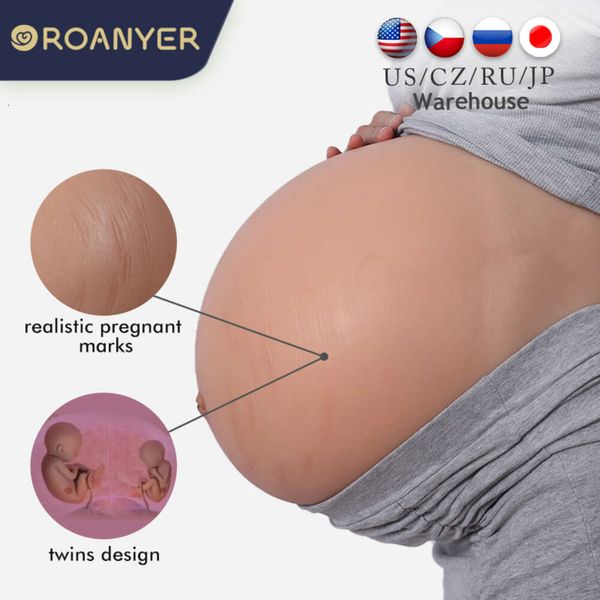 Accesorios de disfraces Gemelos falsos de silicona Traje para embarazada Crossdress realista Shemale Belly Embarazo 10 meses Fetiche de piel artificial