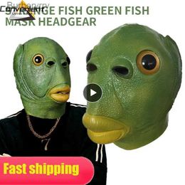 Accessoires de costumes Masque de poisson vert bizarre Masque de poisson vert en latex Couvre-chef de fête d'horreur Masque drôle Masques de cosplay Adulte Halloween Événement Cosplay PropsL231010