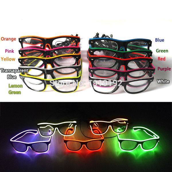 Accessoires de costume sans fil lunettes el fil mode néon LED éclairer obturateur en forme de lueur lunettes Rave Costume fête DJ lumineux SunGlasse