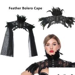 Accessoires de costumes Femmes Steampunk Plumes Gothique Faux Col Haut Dentelle Mesh Cape Shoder Boléro Veste Shrug Crop Tops Rétro Vintage Dhe9X