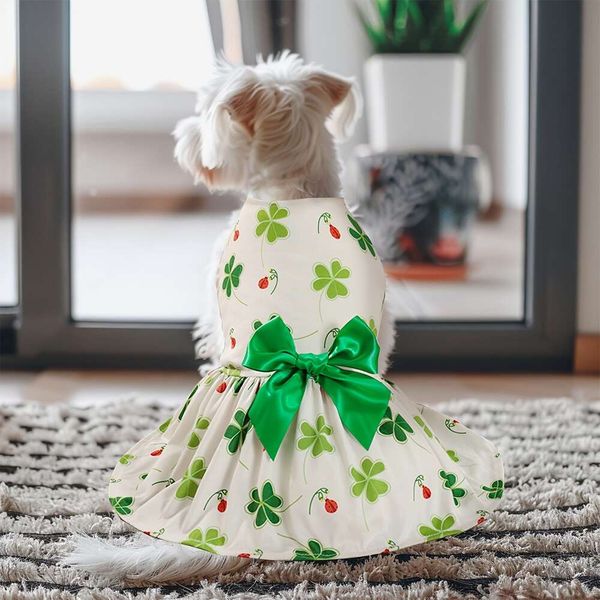 Costume, vêtements chemises trèfle à imprimé porte-bonheur pour petit chien, gilet, cadeau pour chiot