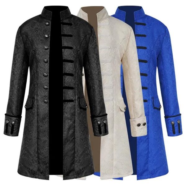 Disfraz Disfraces de Halloween Europa y América abrigos para hombres color sólido moda steampunk retro cuello de uniforme para hombres 3 colores