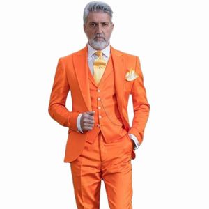 Kostuum Homme 3 Stuk Oranje Pakken Mannen 2024 Slim Fit Beste Man Bruiloft Smoking Voor Bruidegom Tailor Made Casual Prom pak Mannelijke