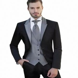 costume Homme 3 pièces costumes de mariage pour hommes Slim Fit marié smoking meilleur homme fête formelle mâle blazer pantalon ensembles Trajes De Hombre t5vC #