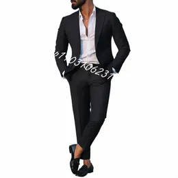 Costume Homme Noir Mariage Busin Hommes Costume Prom Terno Masculino Marié Marié Slim Fit Costume Homme Blazer 2 Pcs Veste + Pantalon a9ig #