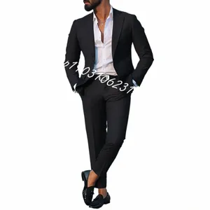 Costume Homme Noir Mariage Busin Hommes Costume Prom Terno Masculino Marié Marié Slim Fit Costume Homme Blazer 2 Pcs Veste + Pantalon a9ig #