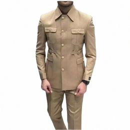 Costume Homme Gold Butt Safari Hommes Costumes 2 Pièces Fête De Mariage Marié Hommes Fermeture Col Slim Fit Busin Mariage Blazers R6rO #