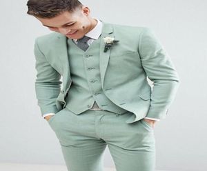 Kostuum Homme Light Green Men Suits Wedding Tuxedos 3 PCS Notch Rapel Fashion Bruidegom Formele slijtage Slim Fit Blazer JacketPantvest M7177770