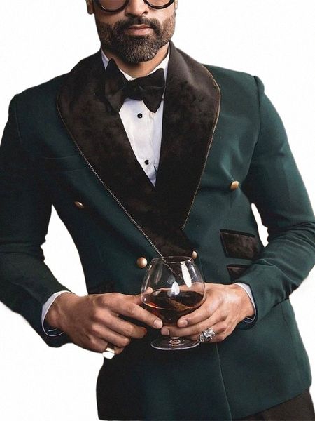 Traje Homme Traje de hombre 2 piezas Blazer verde Pantalones negros Un trasero Veet Sheer Lapel Fi Busin Novio de boda moderno d9yO #