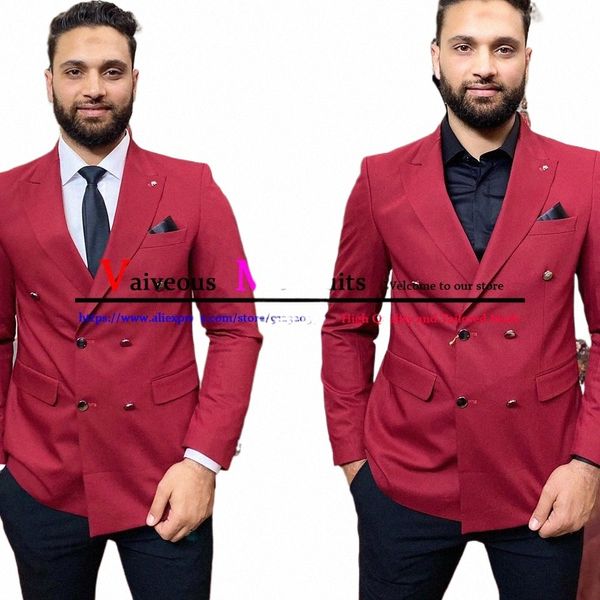 Costume Homme Nouveau Rouge Hommes Costumes Blazer Costumes De Mariage Slim Fit 2 Pièces Marié Tuxedos Meilleur Homme Costumes De Bal Veste + Pantalon Ternos 06uN #