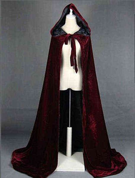 Costume Cape à capuche longue Cape en velours Robe vert noir rouge Halloween carnaval pourim manteaux sorcière médiévale Wicca Vampire venir pour adulte L220