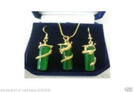 Kostuum sieraden groen jade draken ketting hanger oorrang setsltltlt1023282