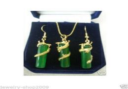 Kostuum sieraden groen jade draken ketting hanger oorrang setsltltlt6882879
