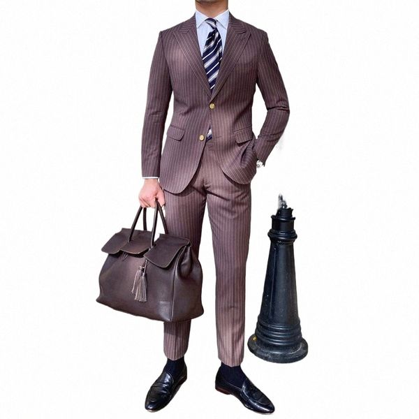 costume costume hommes 2 pièces blazer pantalon simple boutonnage revers pinrayures fi smoking busin mariage moderne marié d8xU #