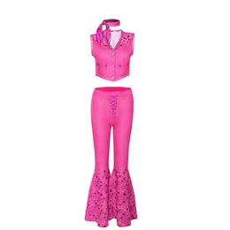 Costume Thème Costume Film Margot Robbie Costume Sexy Étoilé Rose Gilet Top Pantalon Écharpe Costume Pour Femmes Dames Halloween Carnaval Fête Clo