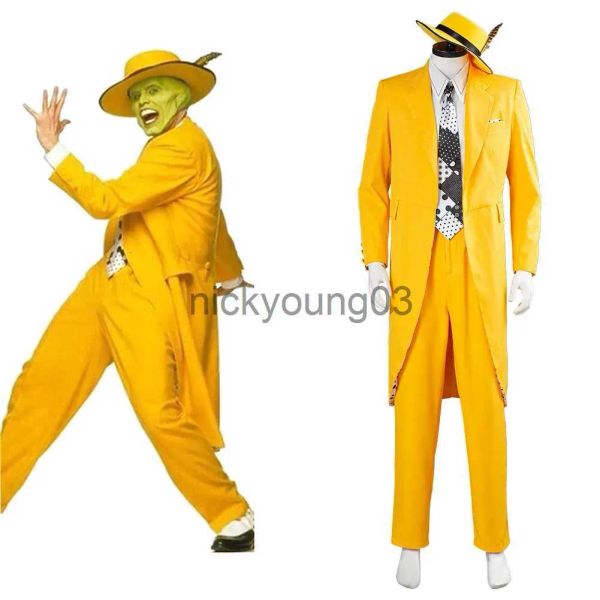 Costume thème Costume Movie TV Le masque Jim Carrey Cosplay Costumes Set Unisexe Adult Yellow Suit Uniforme Tenues Halloween Carnival Robe