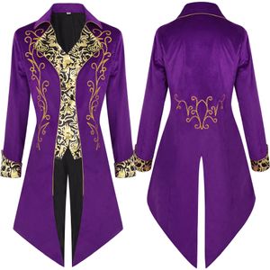 Kostuum thema heren steampunk vintage staartjack gotisch Victoriaanse japon uniform paarse middeleeuwse middeleeuwse kleding aan de staartjas