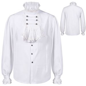 Kostuumthema nieuwe Europese en Amerikaanse heren geplooide shirt middeleeuwse kleding steampunk Victoriaanse top voering