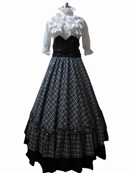 Costume gothique victorien, robe de bal, scène de reconstitution, Punk, Tartan bleu, Lolita, Costume H008