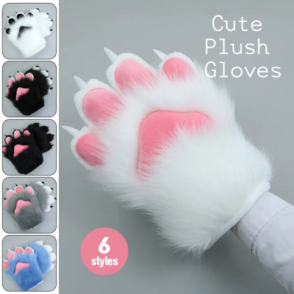 Costumes 2 pièces dessin animé en peluche chat Cosplay Costume chat ongles griffes gants fourrure main patte gants Anime Cosplay mitaines chaud épaissir