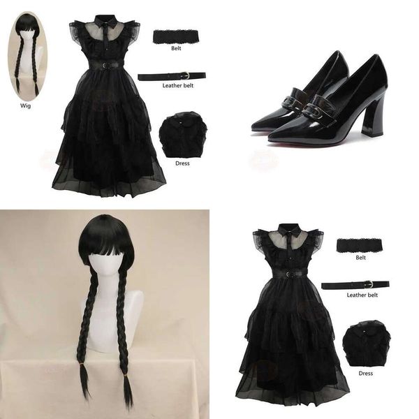 Vestuario anime addams peluca miércoles addam cosplay ven adulto niño negro falda gótica de fiesta de fiesta fiesta de fiesta de fiesta z0602