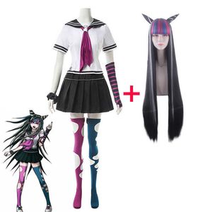 Kostuums anime danganronpa mioda ibuki cosplay kleurrijke duivel hoorn pruik voor vrouw Halloween carnaval komen rekwisieten z0602