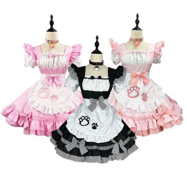 Costumes noirs mignons lolita chat robe de femme de chambre costumes cosplay chat fille fille robe robe pour serveuse mine de la fête des costumes de scène s 5xl