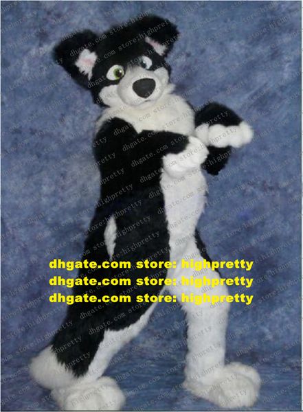 Disfraces Negro Blanco Piel larga Peludo Husky Perro Zorro Lobo Fursuit Traje de mascota Traje de dibujos animados para adultos Espectáculo de piso Comedia Rendimiento zz7591