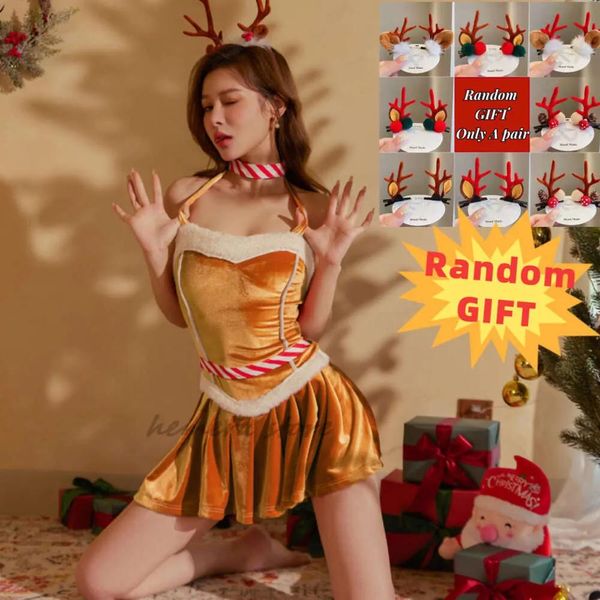 Disfraces Cosplay para mujer Navidad Sexy Elk vestido de leotardo sin tirantes Santa Claus Reno Cosplay Bunny Girl Mini faldas disfraz Año Nuevo Clo