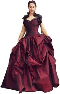 Kostuums Dark Red Gothic Wedding Jurk 2022 Boho Vintage Black Halter Taffeta Ruffles Medieval Corset Country Trouwjurken Vestido de Novia Robe Mariage