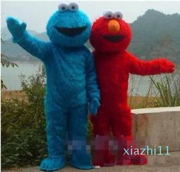 Disfraces fashion2020 ¡¡Alta calidad DOS PCS!! Disfraz de mascota del monstruo de las galletas azul Elmo rojo de Barrio Sésamo, Carnaval de animales + envío gratis
