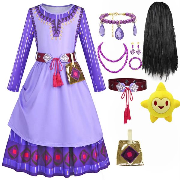 Disfraces para niñas Purim Asha Cosplay Princess Asha Dress For Girls Christmas Kids Masquerade Stage Performance 240323